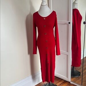 NWT Madden Girl Bodycon Ribbed Knit Dress - Gold Heart Buttons - Red - XL